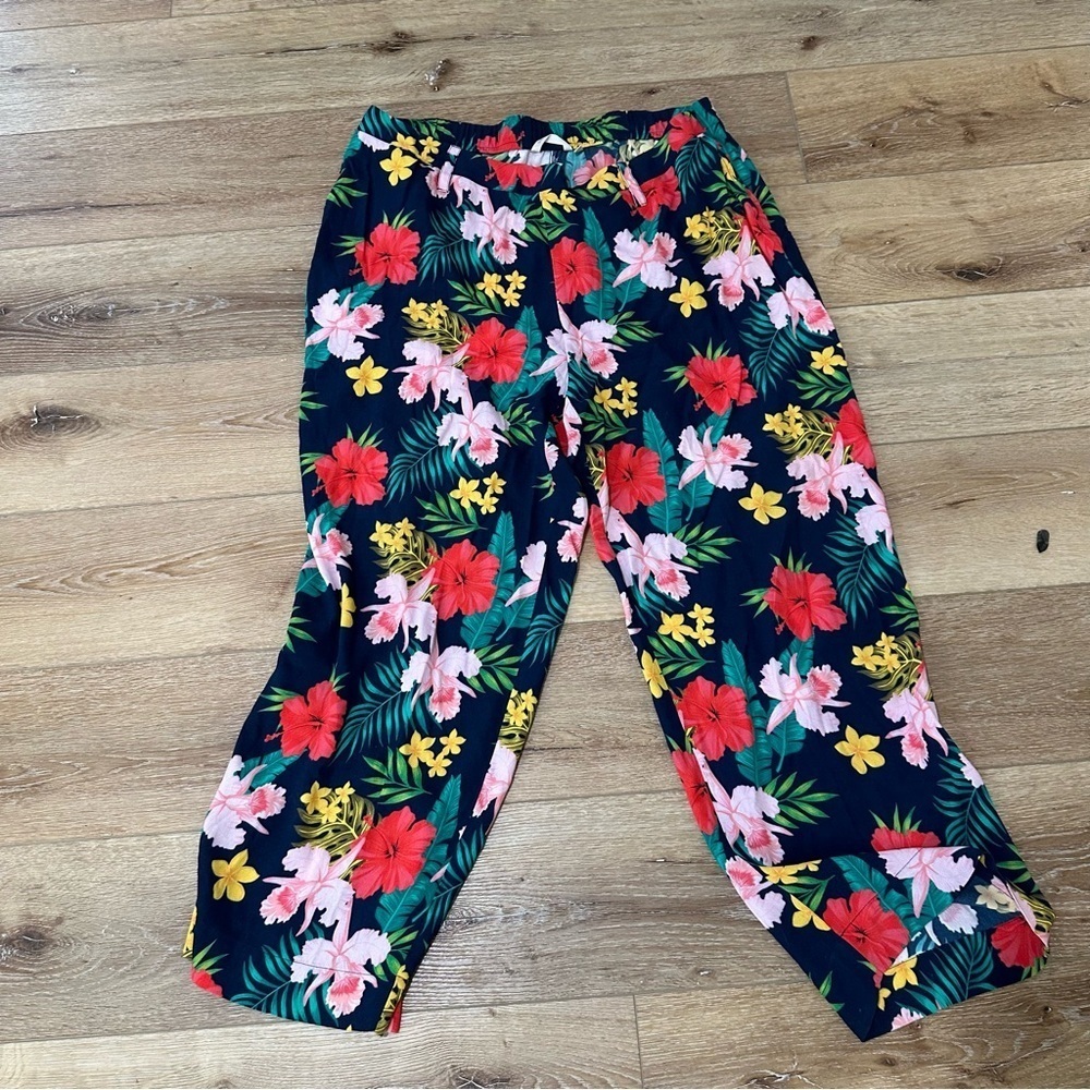 Soft Surroundings Everglade Hibiscus Wide Leg Plus Floral Print Pants Sz 1X GUC - Picture 2 of 9